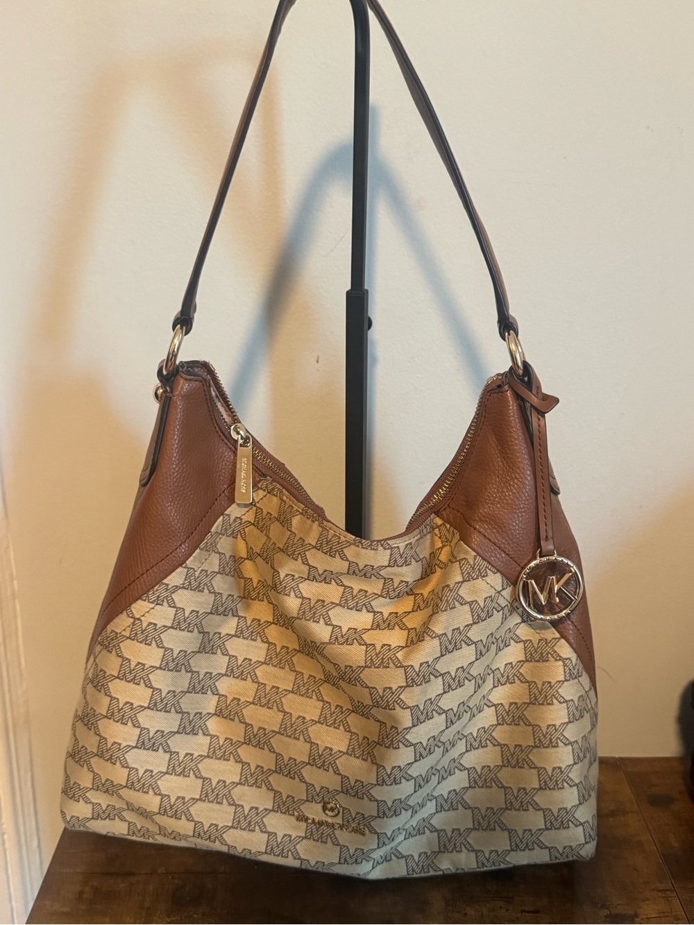 Michael Kors Tan & Brown Signature MK Hobo Bag